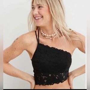 Aerie Beach Daze One Shoulder Bralette Top Black